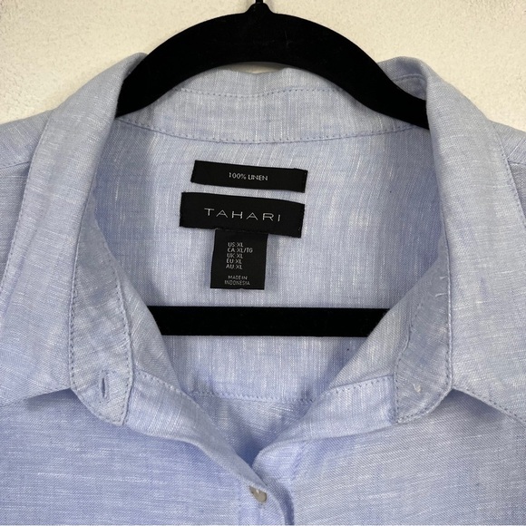 Tahari 100% Linen Boxy Short Sleeve Shirt Women's XL Casual Coastal Summer - Picture 6 of 8